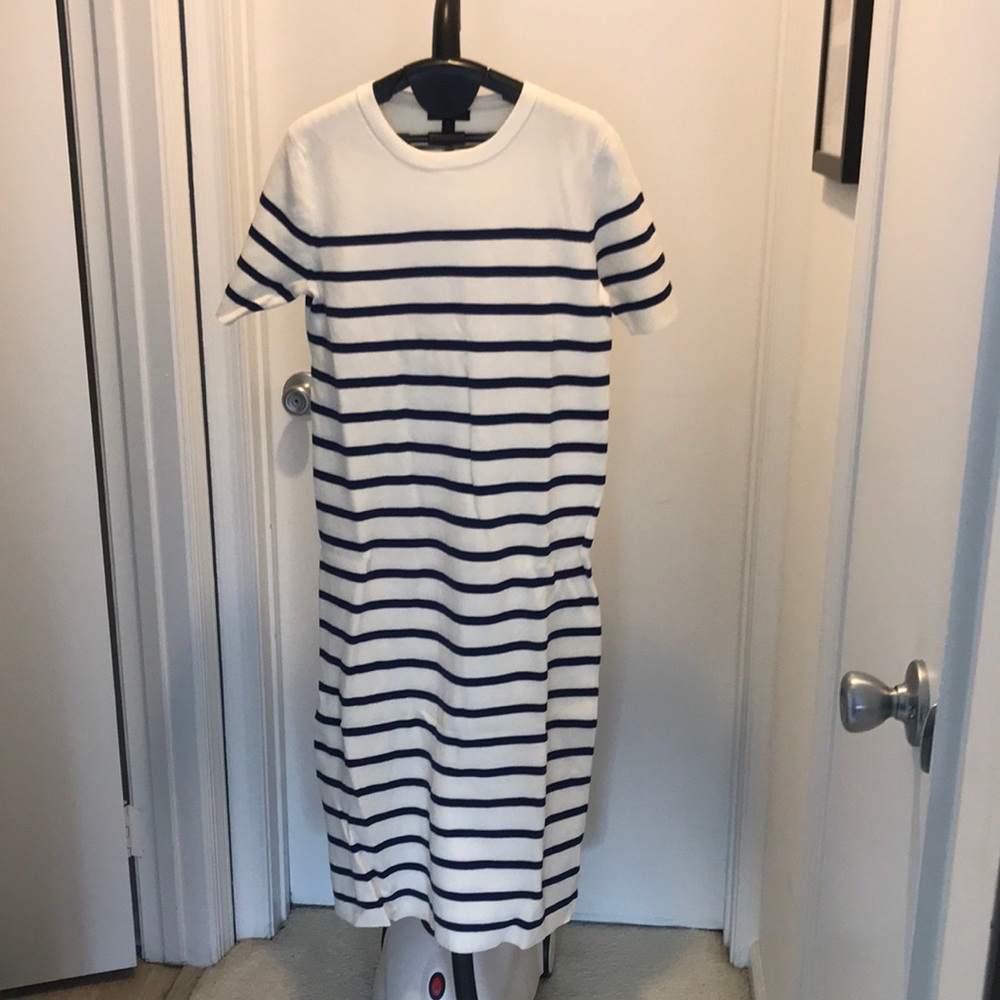 J. Crew Margo Midi Navy/Cream Striped Sweater Dress